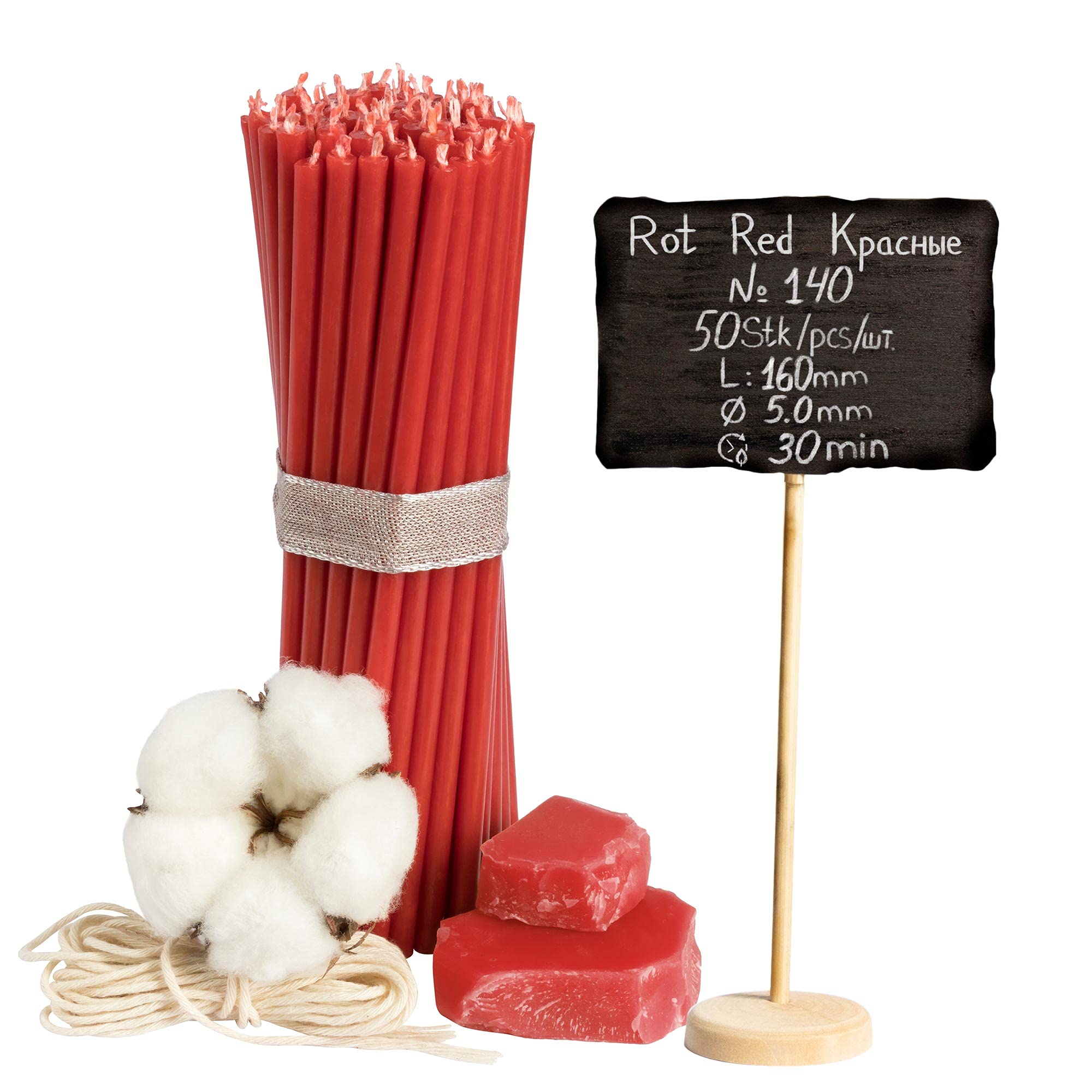 Diveevo Church Beeswax Candles - 50 pcs. I Ritual Candles L-6.3 in, Ø-0.2 in I 30 min Burning time of red Color I of Thin drip- and smokeless Candles