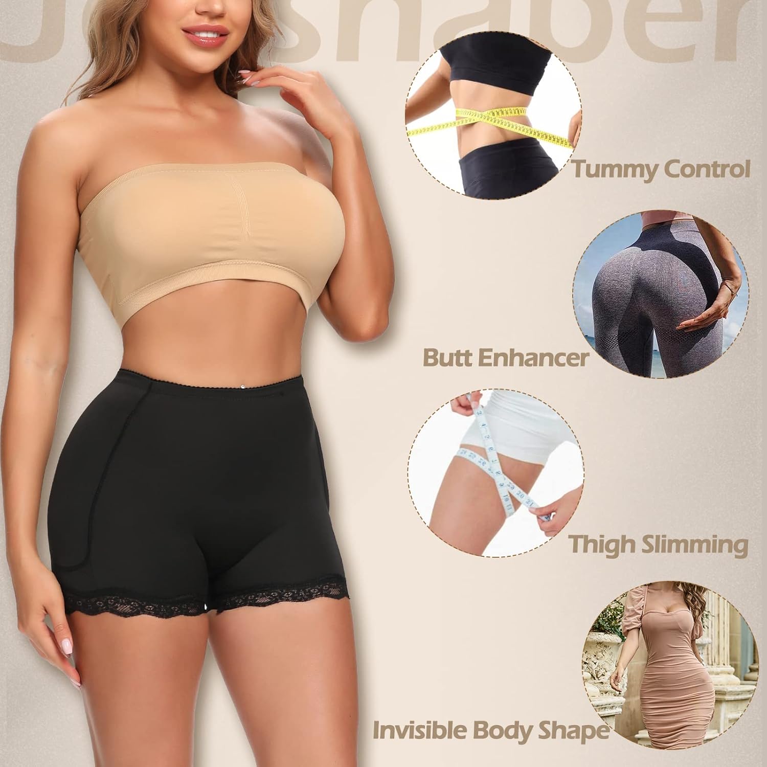 JOYSHAPER Womens Padded Underwear Butt Lifter Panties Shapewear Tummy Control High Waist Hip Pads Enhancer Shorts - Image 4