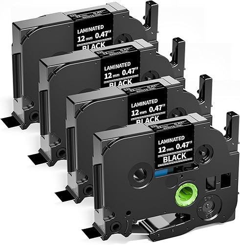 TZe-335 TZe335 - Cinta para etiquetadora de repuesto color blanco sobre negro para Brother P Touch TZe TZ, 0.472 in, 0.47 laminado negro, compatible