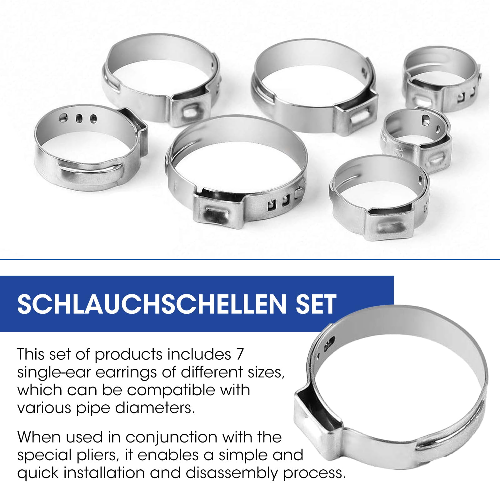 130 Stück Schlauchschellen Edelstahl Schlauchklemmen Set 5.8-21mm Schellen mit Klemmzange pour Rohrleitungen Kraftstoffleitungen Automobil, Industrie und Rohrsanierun