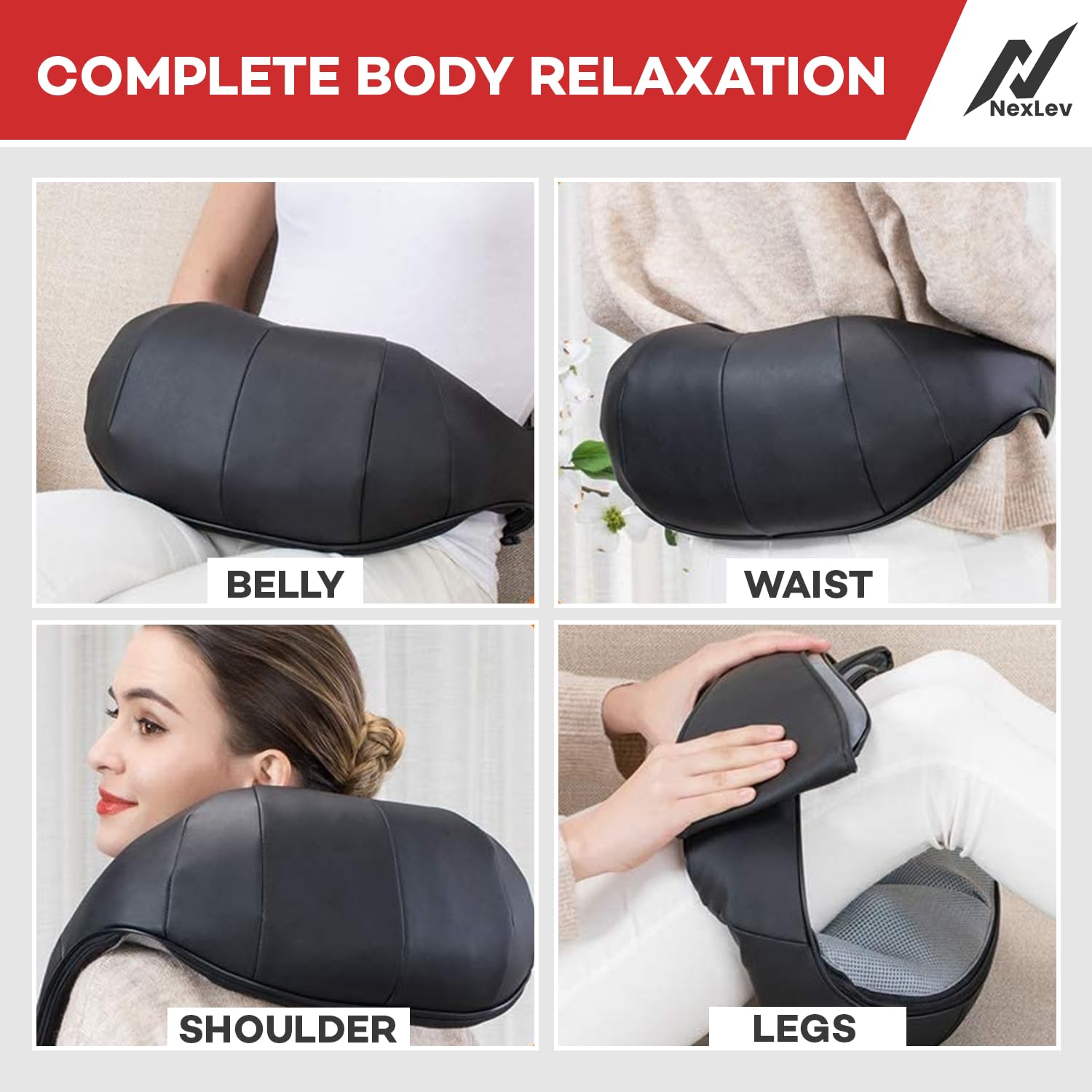 NexLev Neck & Back Massager|Cervical Pain Relief|Electric Deep Tissue Shiatsu with Heat Therapy|3 Speed Modes| 8 Kneading Massage Nodes|Full Body Relax|15 Min Auto-Shut-Off| 1 Year Warranty|BM-02 NexLev Neck & Back Massager|Cervical Pain Relief|Electric Deep Tissue Shiatsu with Heat Therapy|3 Speed Modes| 8 Kneading Massage Nodes|Full Body Relax|15 Min Auto-Shut-Off| 1 Year Warranty|BM-02
