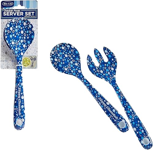 Rite Lite Juego de regalo de servidor de ensalada de Hanukkah - Tenedor y cuchara melamina diseño de mosaico de Janucá elegante fiesta judía regalos
