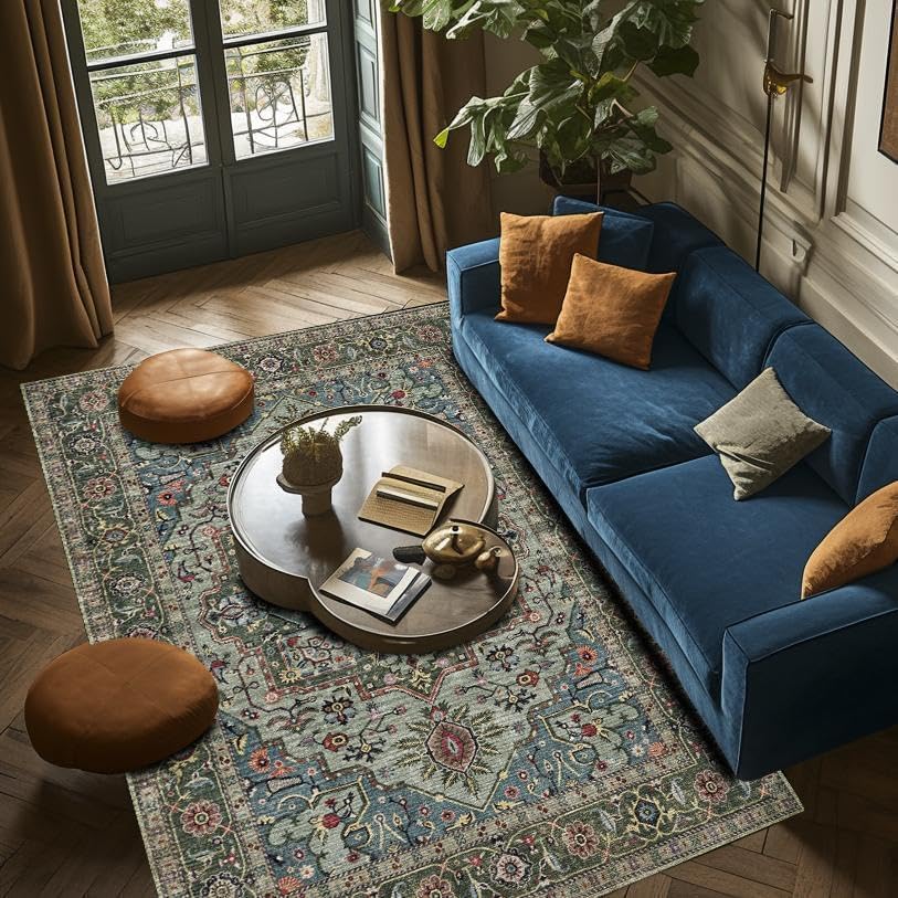 Tapis Salon Antidérapant Facile à Nettoyer Grand 200x300cm Bleu