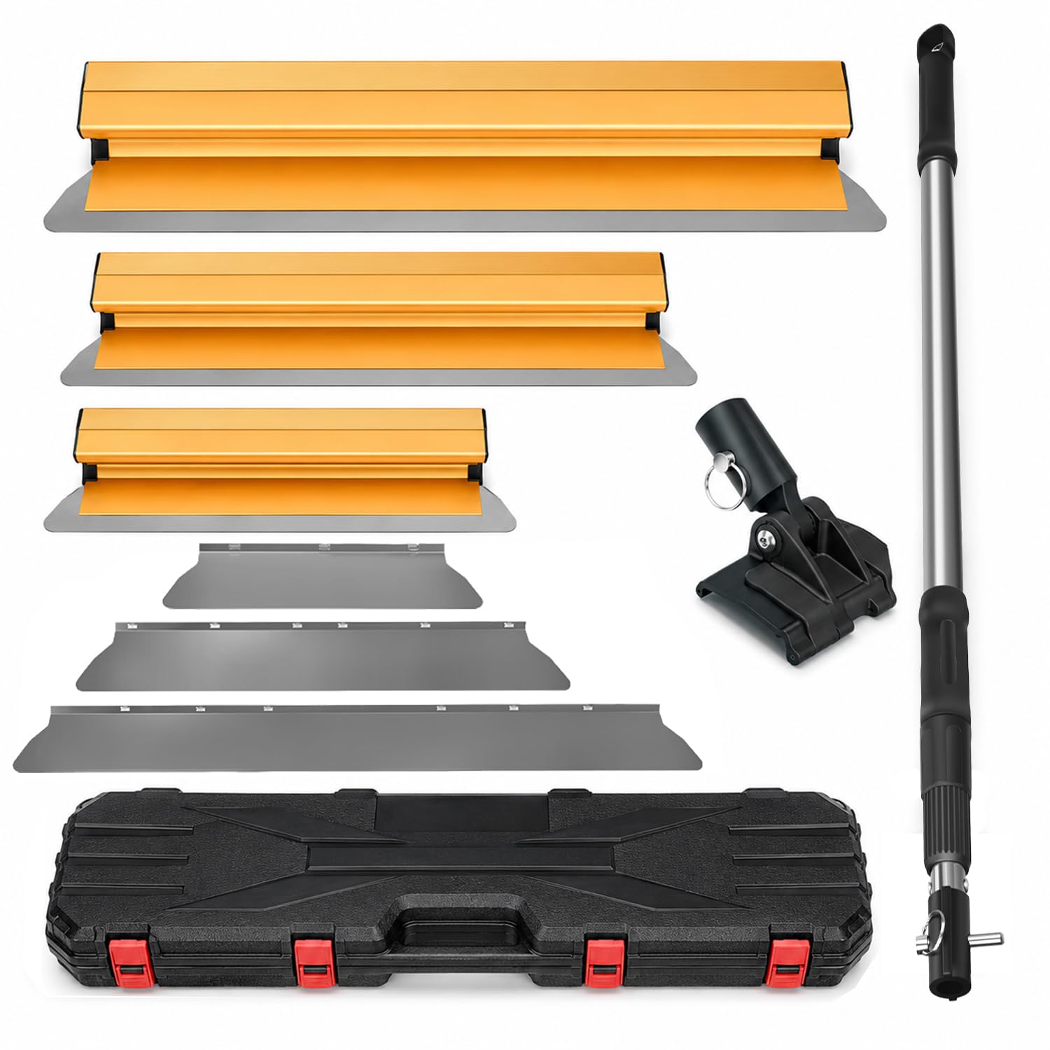 Set Lame per Rasatura 30/50/80 cm | Tre Lame in Acciaio Inox con Ricambi, Manico Telescopico e Valigetta per Pareti, Soffitti, Stucco e Cartongesso
