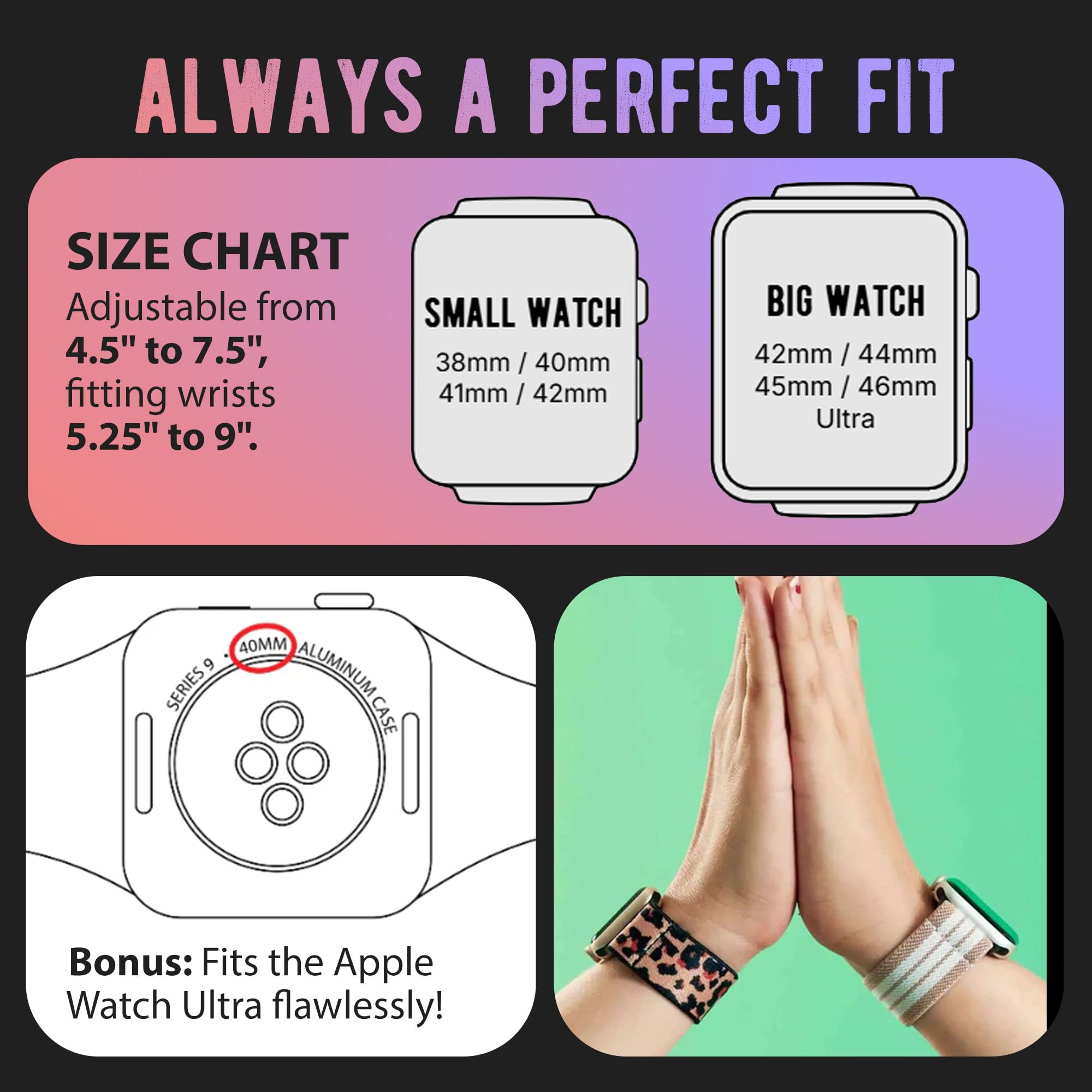 Braxley Bracelets extensibles lavables et réglables avec Apple Watch pour homme et femme, compatible avec Apple Watch Series SE Ultra 9 8 7 6 5 4 3 2 1