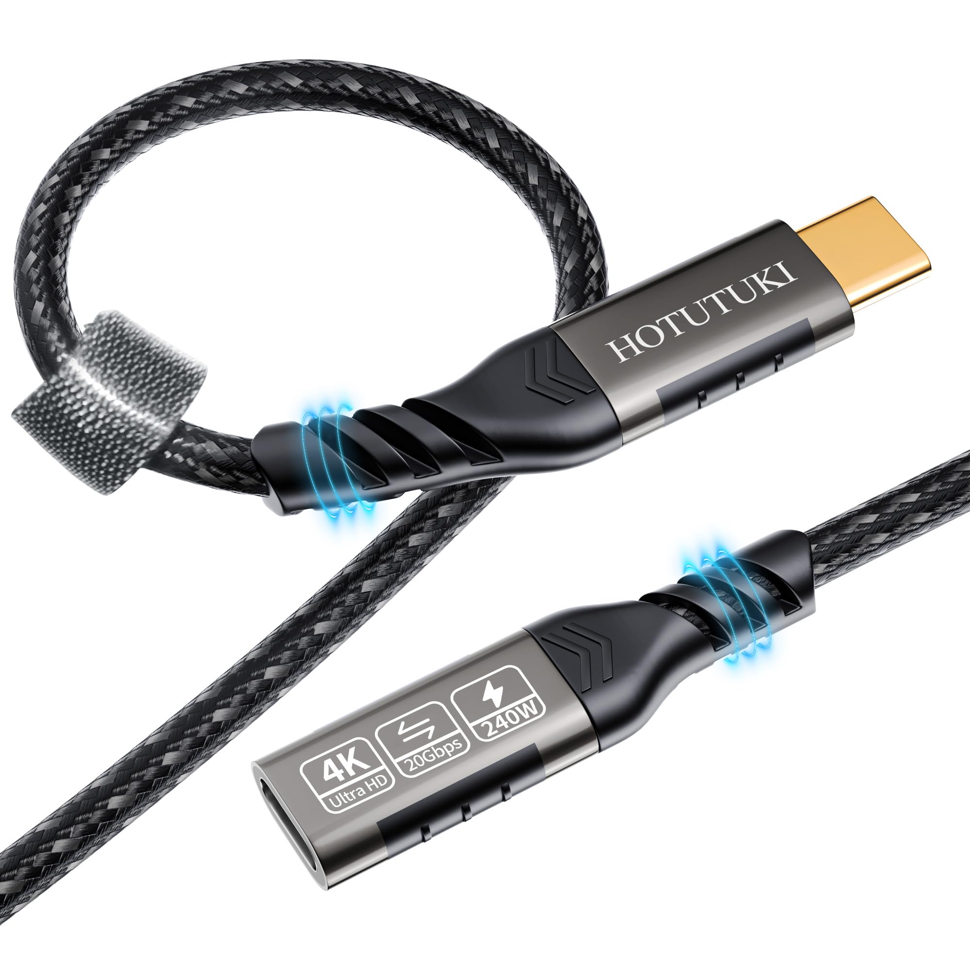 HOTUTUKI USB C Verlängerung 1m, USB3.2 Gen2/20Gpbs/240W USB C Kabel Verlängerung unterstützt PD Schnellladung und 4K@60Hz Video Type C Stecker auf Buchse,USB c high Speed datenkabel verlängerung
