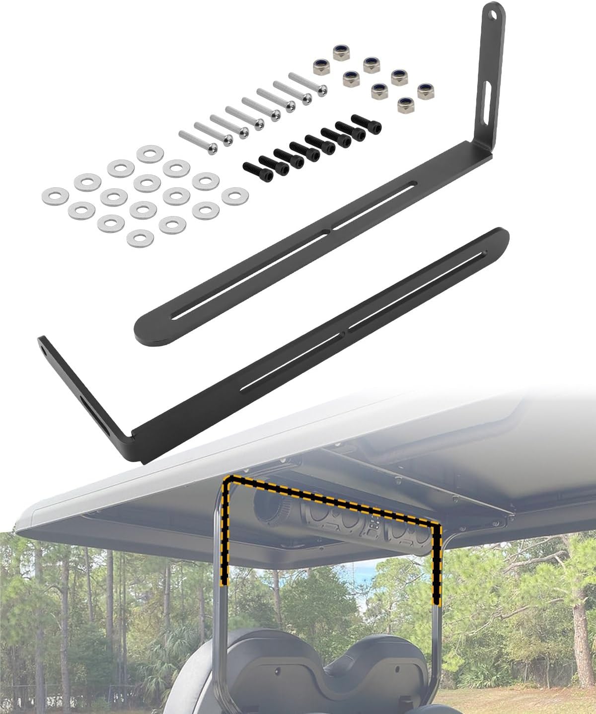 Soundbar Mounting L-Bracket, Universal Compatible with SE18, SE18E, SE26, SE28, SEB26, SEB28, SEDS32, SEDS33 Soundbars for Golf Cart, Sound System Mount, Golf Car Roof Interior Sound Bar Holder