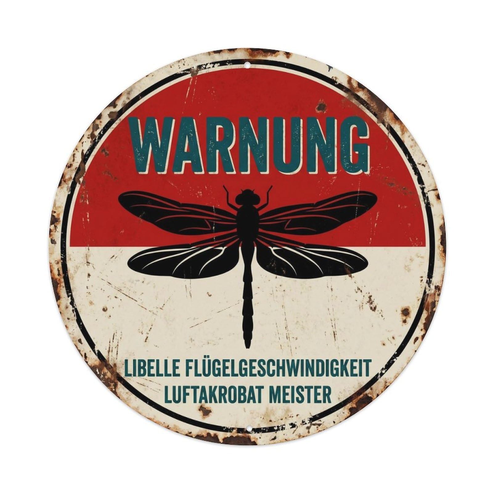Insect Classic Dragonfly Wing Speed Hazard Notice Spoof Metal Tin Sign Plaque Wall Decor for Cafe, Man Cave, Club Bar, Office, Home Garden Round Metal Poster 8x8Inch