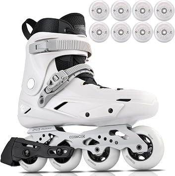 TC Professional Inline Skates for Men Women Adults Teens + Luminescence Light Up Wheels 110mm 90A 4-Pack, Indoor Outdoor Fitness Bundle Grey, Size 4-13 + Pearl