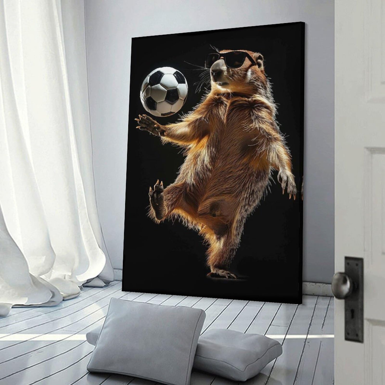 Junmoney Canvas Art Print Groundhog Soccer Star, 20x30inch(50x75cm), for Office, Study Or Home Workspace, Home Office Artwork with Decorative Appeal