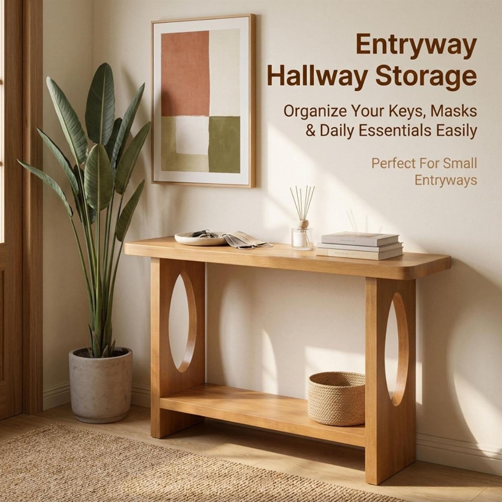 Tavolo Console Legno Massello, Mobile d'Ingresso Stretto per Spazi Piccoli