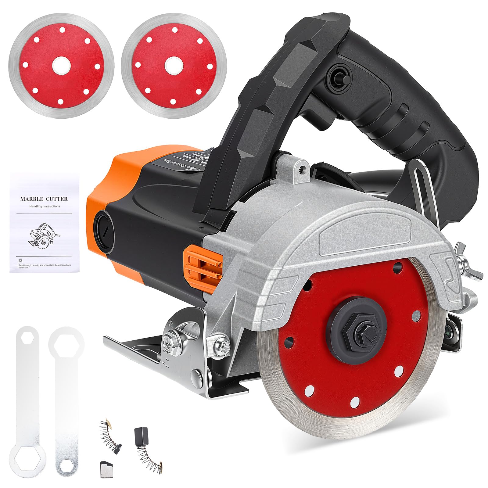 1000W Removable Electric Tile Saw, Wet Tile Cutter with 2 Stone Blades 110mm, 45°Diagonal Cut Adjustable, Cutting Depth 0–34 mm, for Cutting Tiles, Ceramic, Stone