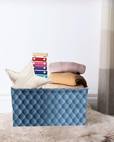 Miniatura 7 de Gradient Blue Large Storage Baskets Bins Modern Geometric Minimalist Fish Scale Lattice Collapsible Storage Box Laundry Organizer for Closet Shelf