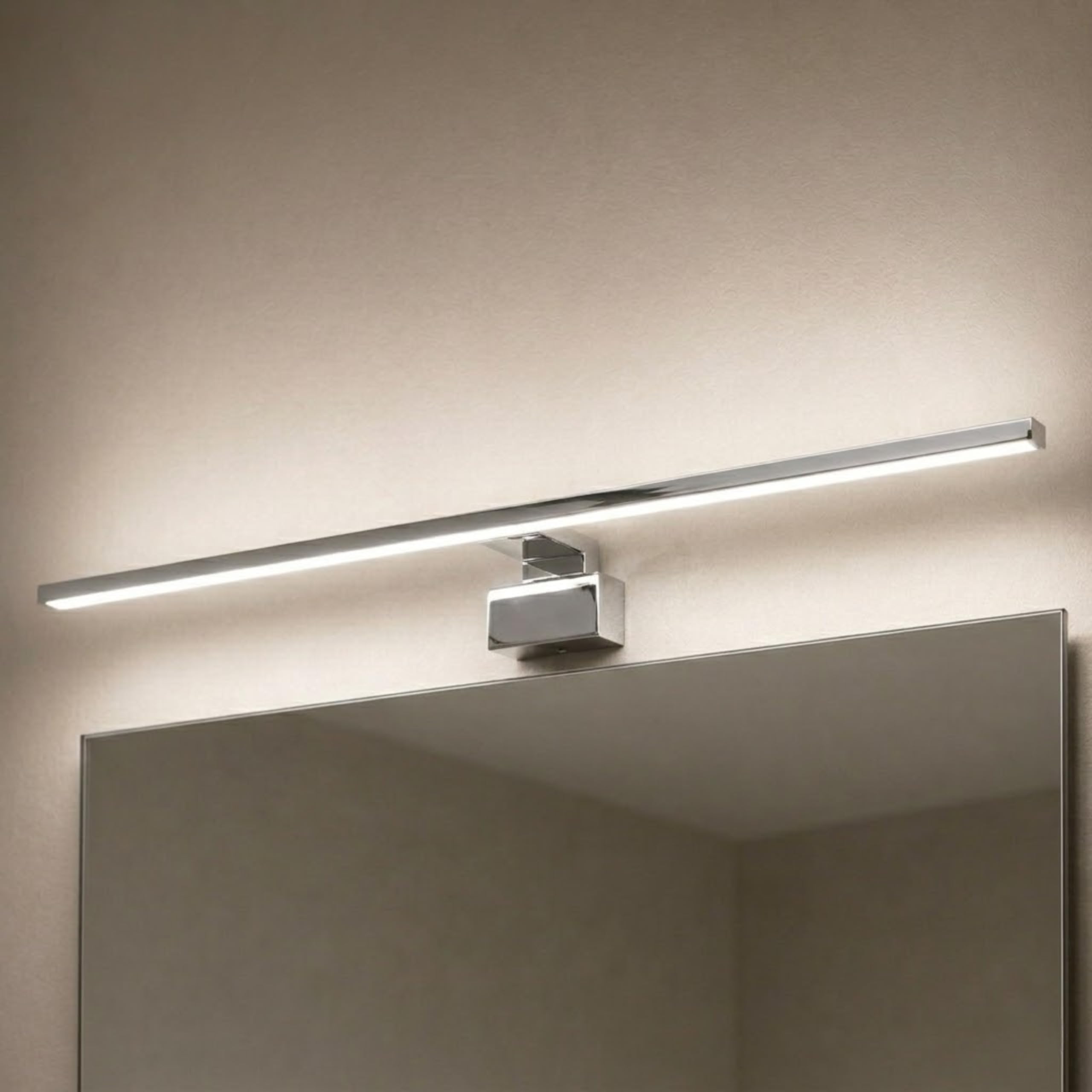 kalb LED Badleuchte Running Light 80 cm IP44 Spiegelleuchte mit Lichtlauf Effekt, 230V Badezimmerlampe für Wand oder Spiegelschrank, Schwarz/Chrom, 3000K/4000K (Chrom, Neutralweiß)