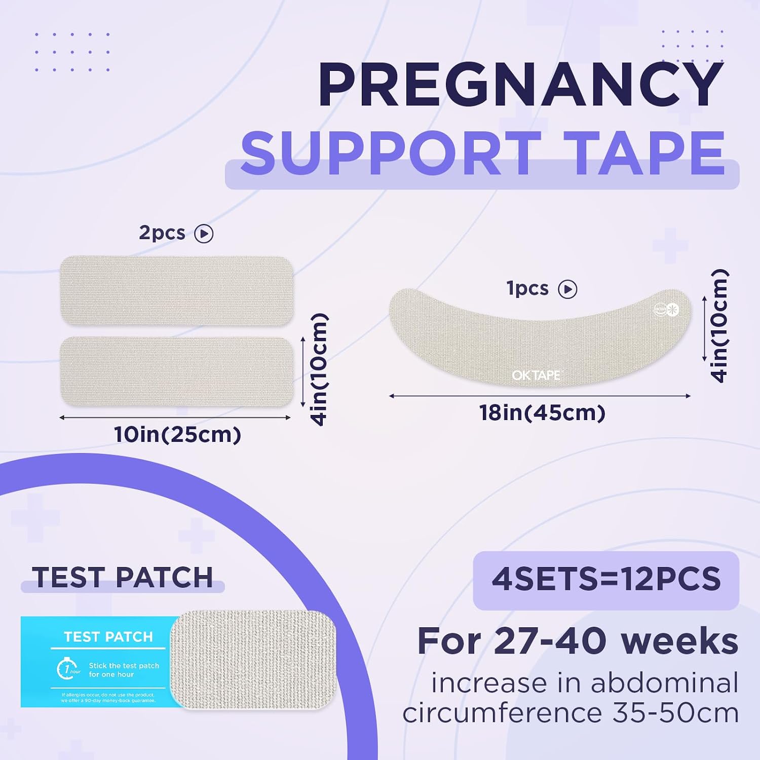 OK TAPE Pregnancy Belly Tape, Hypoallergenic Precut Belly Band Support, Relief Maternity Round Ligament Pain/Back Pain/Belly Pain, Women Pregnancy Must Haves, 4 Sets, Fashion Grey - For 27-40 weeks