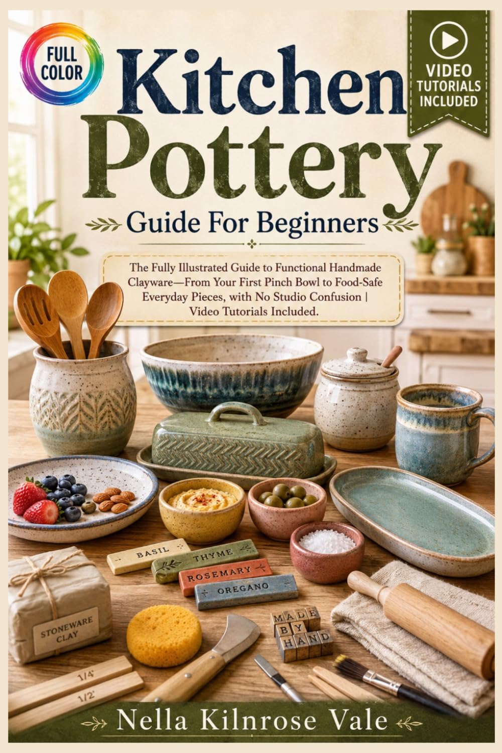 KITCHEN POTTERY GUIDE FOR BEGINNERS: The fully illustrated guide to functional handmade clayware—from your first pinch bowl to food-safe everyday pieces, with … | video tutorials included