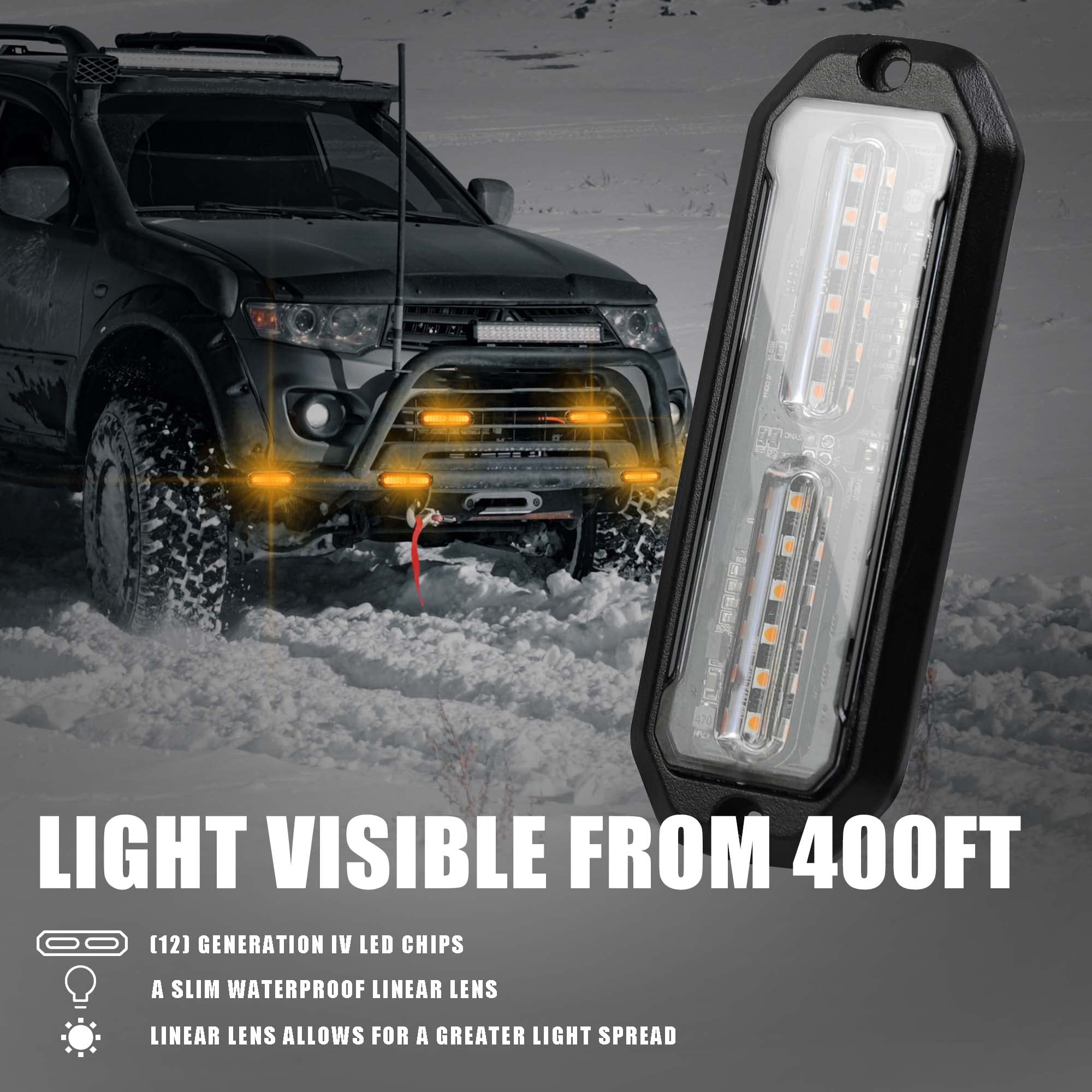 WINECO Luces estroboscópicas LED ámbar para camiones, 8 unidades, 12 LED, montaje en superficie, kit de luces estroboscópicas intermitentes para camiones, coches, vehículos, LED, mini parrilla