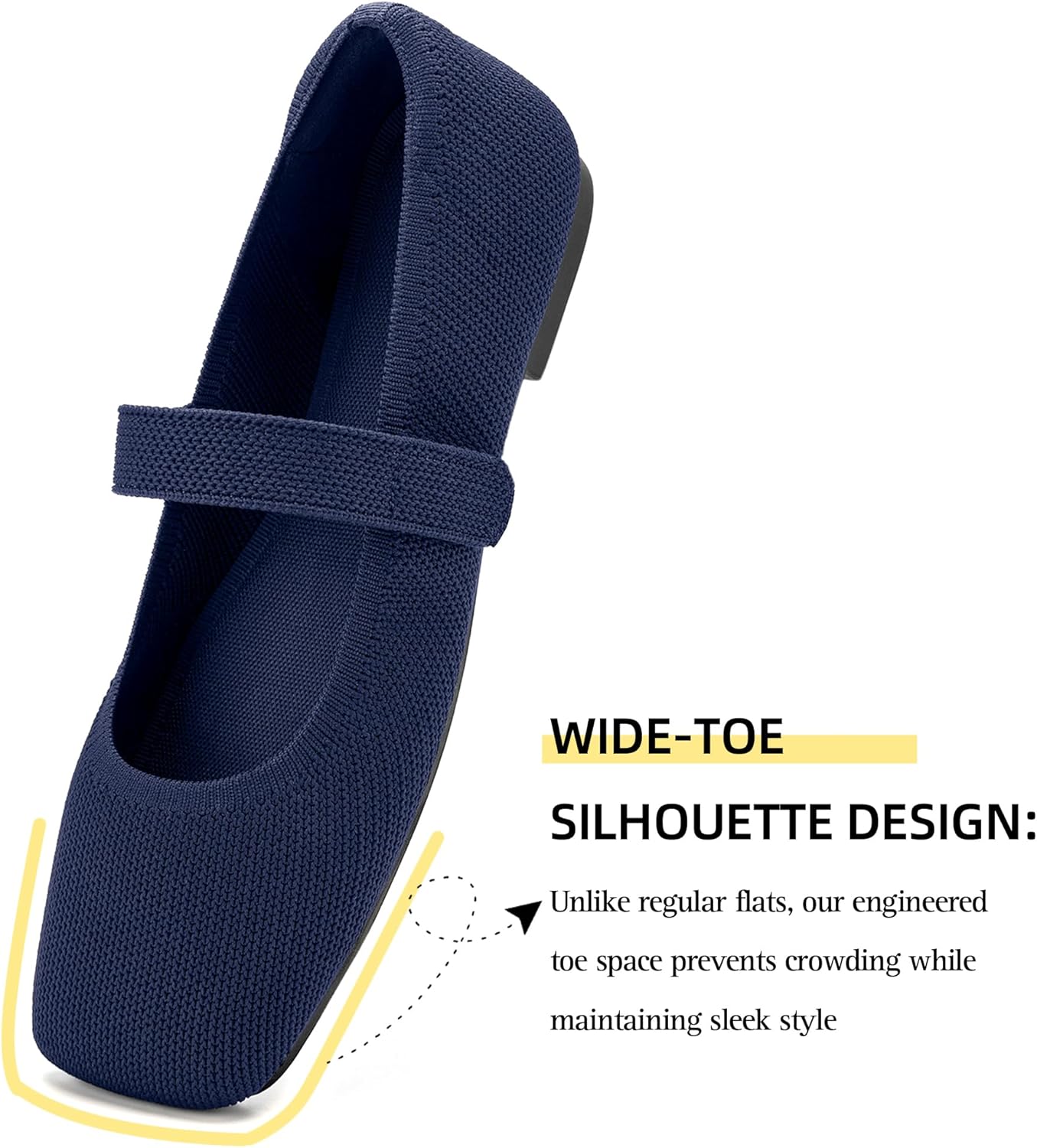 Wide Toe Box Flats Women Comfort Slip On Ballet Shoes Mary Jane Dressy Knit Flats with Adjustable Straps Washable Casual Office - Image 4