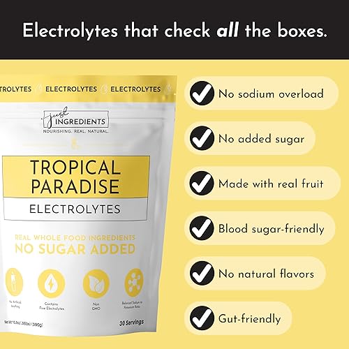 Miniatura 5 de Tropical Paradise Electrolytes - Mezcla de bebida de hidratación de 30 porciones con agua de coco y minerales traza, sin azúcar añadido, sabor piña