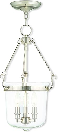 Miniatura 1 de Livex Lighting 50484-35 Americana Colgante de tres luces de la colección Rockford en acabado de níquel pulido, 20.5