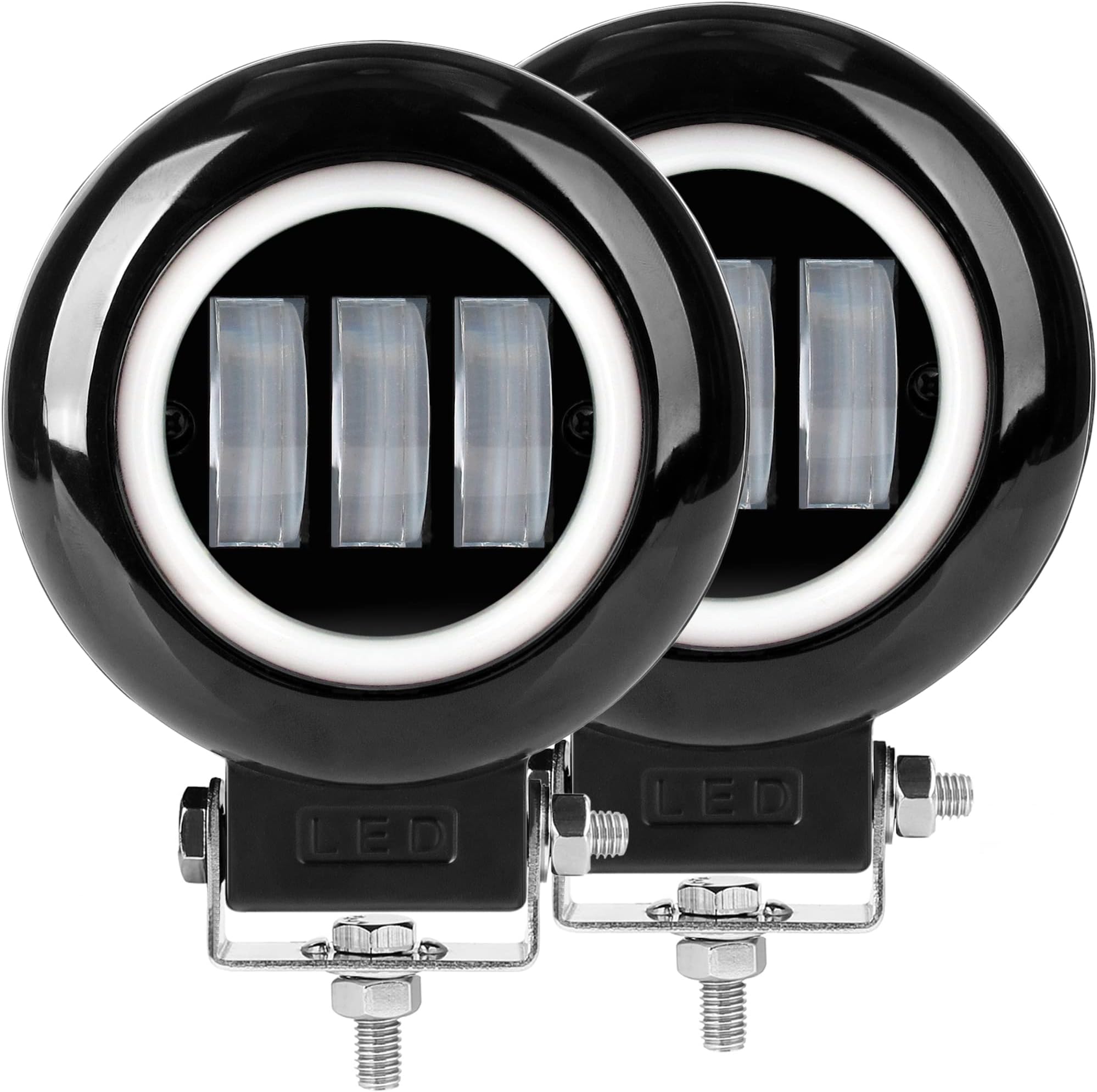 5 Inch Round 30W Fog Light White 6000K Led Pods White Flood Beam For Car 4x4 Offroad Truck ATV 12V 24V Led Angel Eyes Motorcycle Waterproof Driving Lights (Pack of 2)