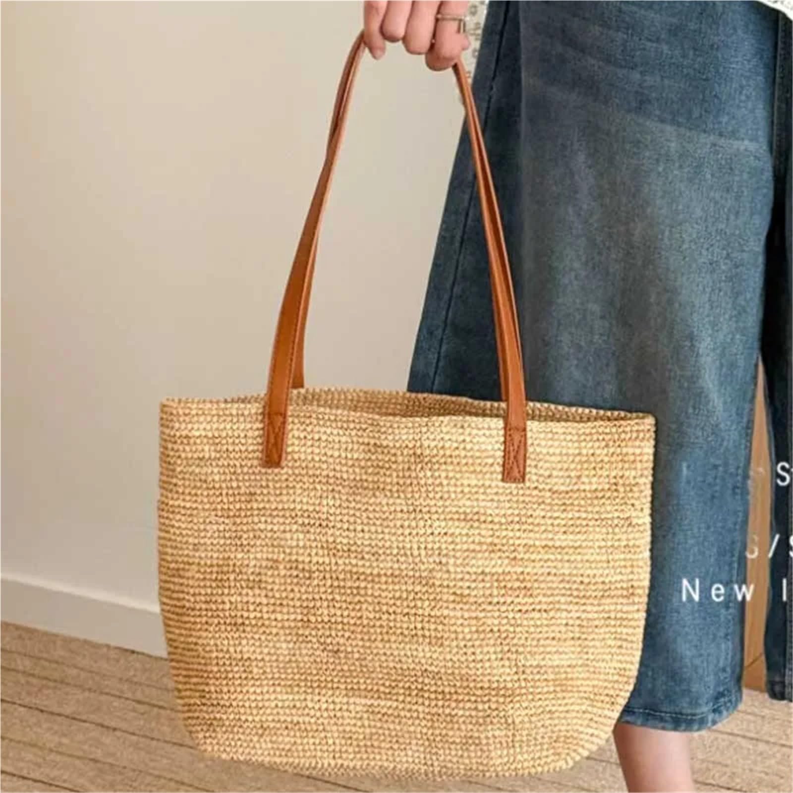 Bolso de Playa Trenzado Bolso tejido de hierba for mujer, bolso playa gran capacidad for vacaciones verano, hombro