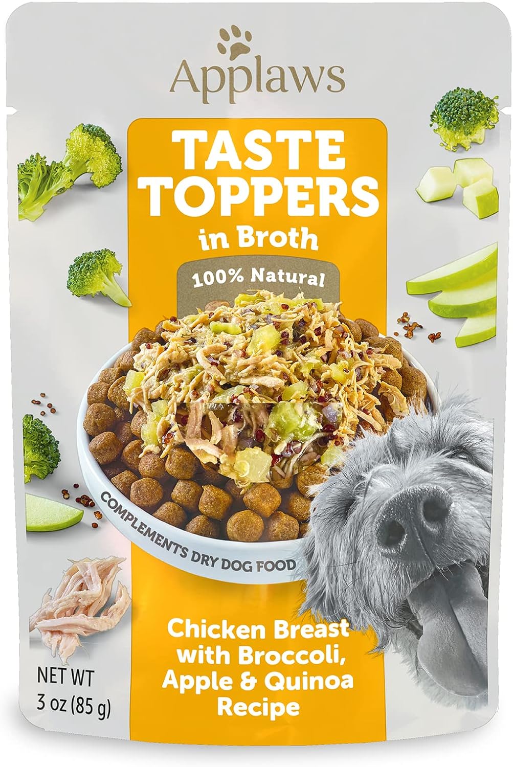 Applaws Taste Toppers, Limited Ingredient Dog Food Topper, Chicken with Broccoli, Apple & Quinoa in Broth (12 x 3oz Pouches)