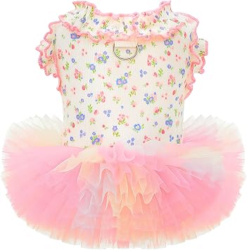 Floral Dog & Cat Dress with Tutu Skirt - Breathable Stretch Pet Clothes for Small Dogs Girl Cats & Puppies Birthday Party Outfit Pink,Medium