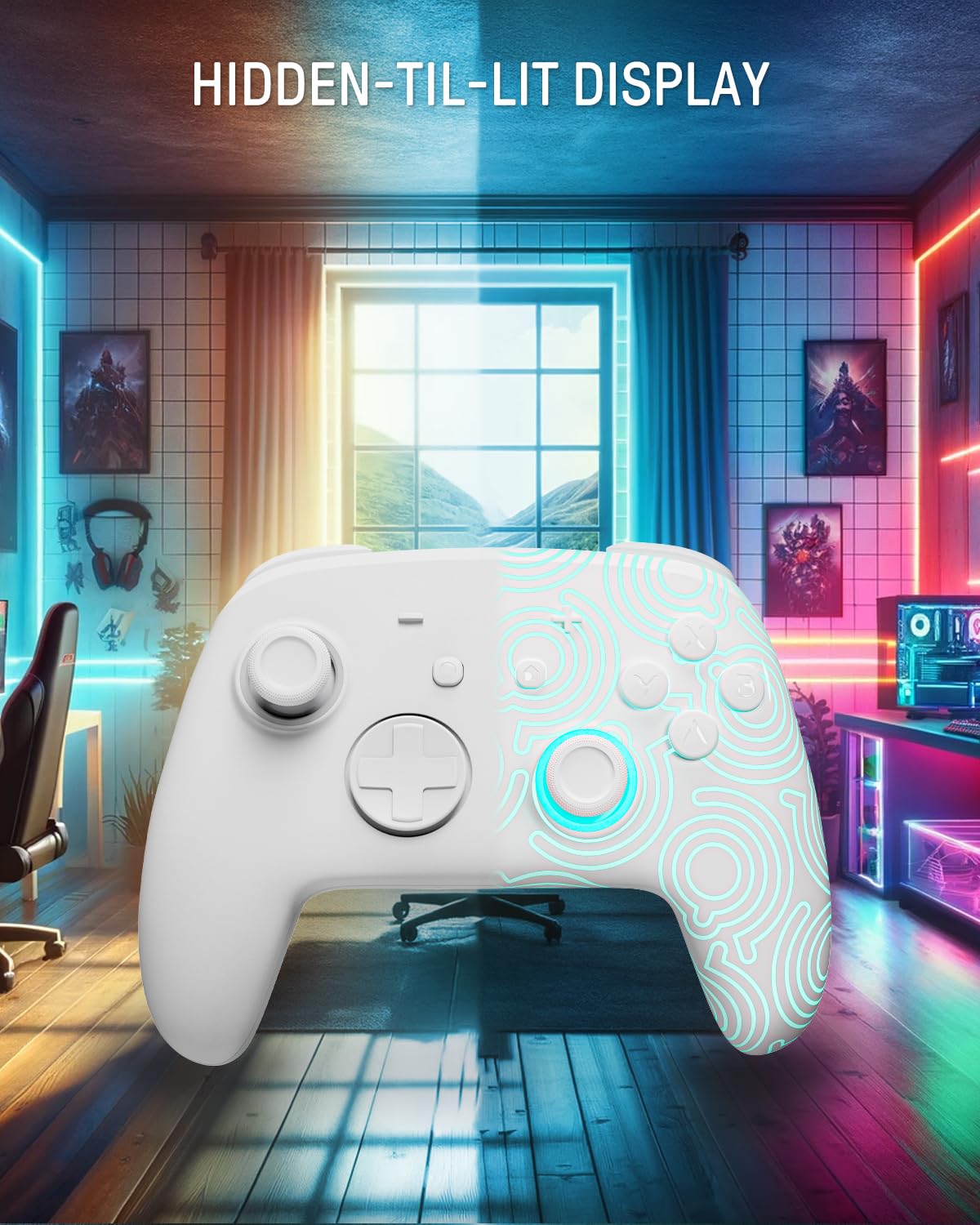 Manette Switch 2 Pro, Manette Switch Sans Fil Compatible avec Nintendo Switch 2/OLED/Lite, Firefly Bluetooth Switch 2 Pro Controller avec 7 Couleurs LED/Paddle/Turbo - Blanc