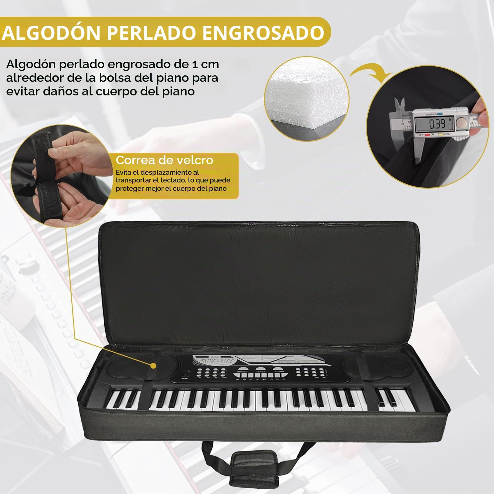 AKOZLIN Funda acolchada para teclado portátil y piano eléctrico, universal, impermeable, Oxford, gruesa, con acolchado de 10 mm, 61 teclas, 41.7 pulgadas, moderno
