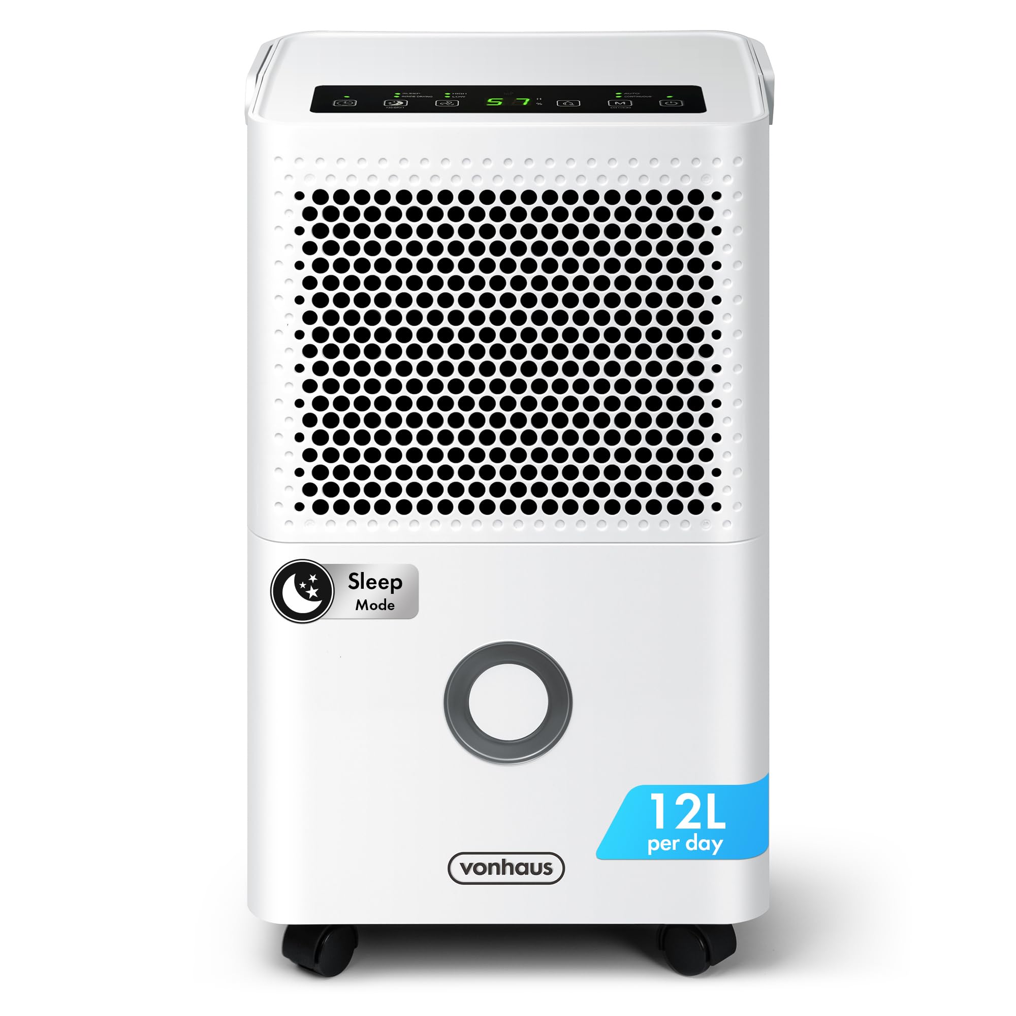 VonHaus Dehumidifier 12L/Day, 1.5L Water Tank – Moisture Extraction Machine For Damp, Condensation, Laundry/Clothes Drying, Prevents Mould & Smells – For Home, Bedroom, Utility Room & More