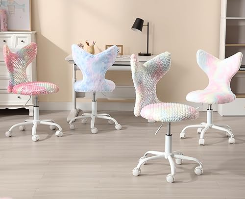Miniatura 5 de ZSARTS Bonita silla de escritorio para niñas, silla giratoria sin brazos con respaldo de cola de sirena, silla de trabajo ajustable de piel