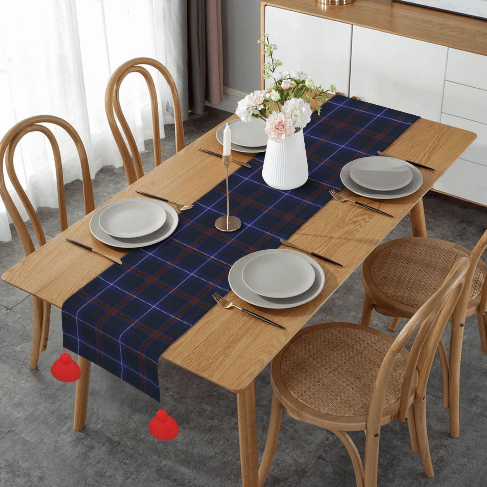 Chemin de table de Noël rayé carreaux pour décoration table de cuisine et salle à manger