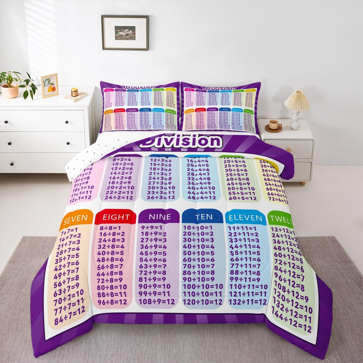 Feelyou Kids Educational Bedding Set King Size, Division Duvet Insert MathLearning Comforter Set Boys Girls Preschool Teens Bedroom Decor with 2 Pillow Case