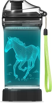 OkiyiD Kids Water Bottle, Horse-themed Light-Up Sport Cup with 3D Glowing LED Horse Light 14 OZ Tritan BPA-Free - Camping, and Holidays Horse