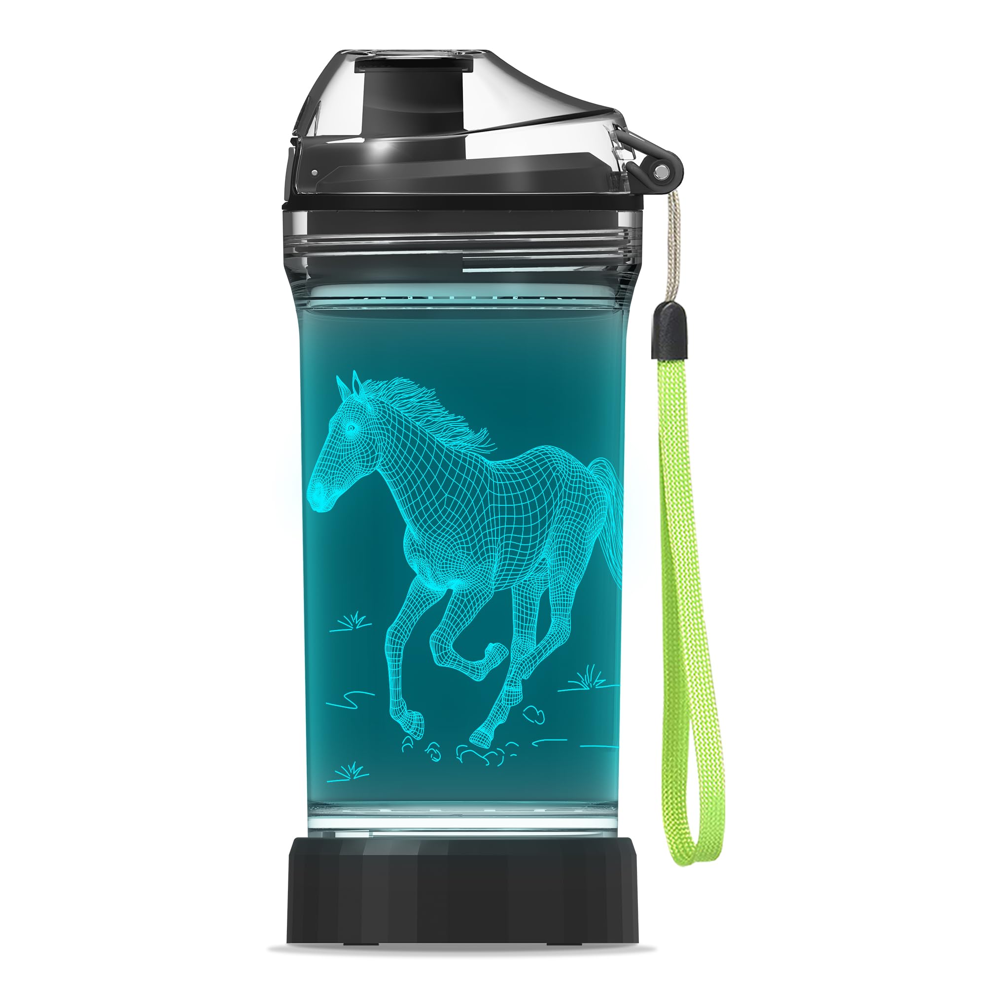 OkiyiD Kids Water Bottle, Horse-themed Light-Up Sport Cup with 3D Glowing LED Horse Light – 14 OZ Tritan BPA-Free - Camping, and Holidays — image 1