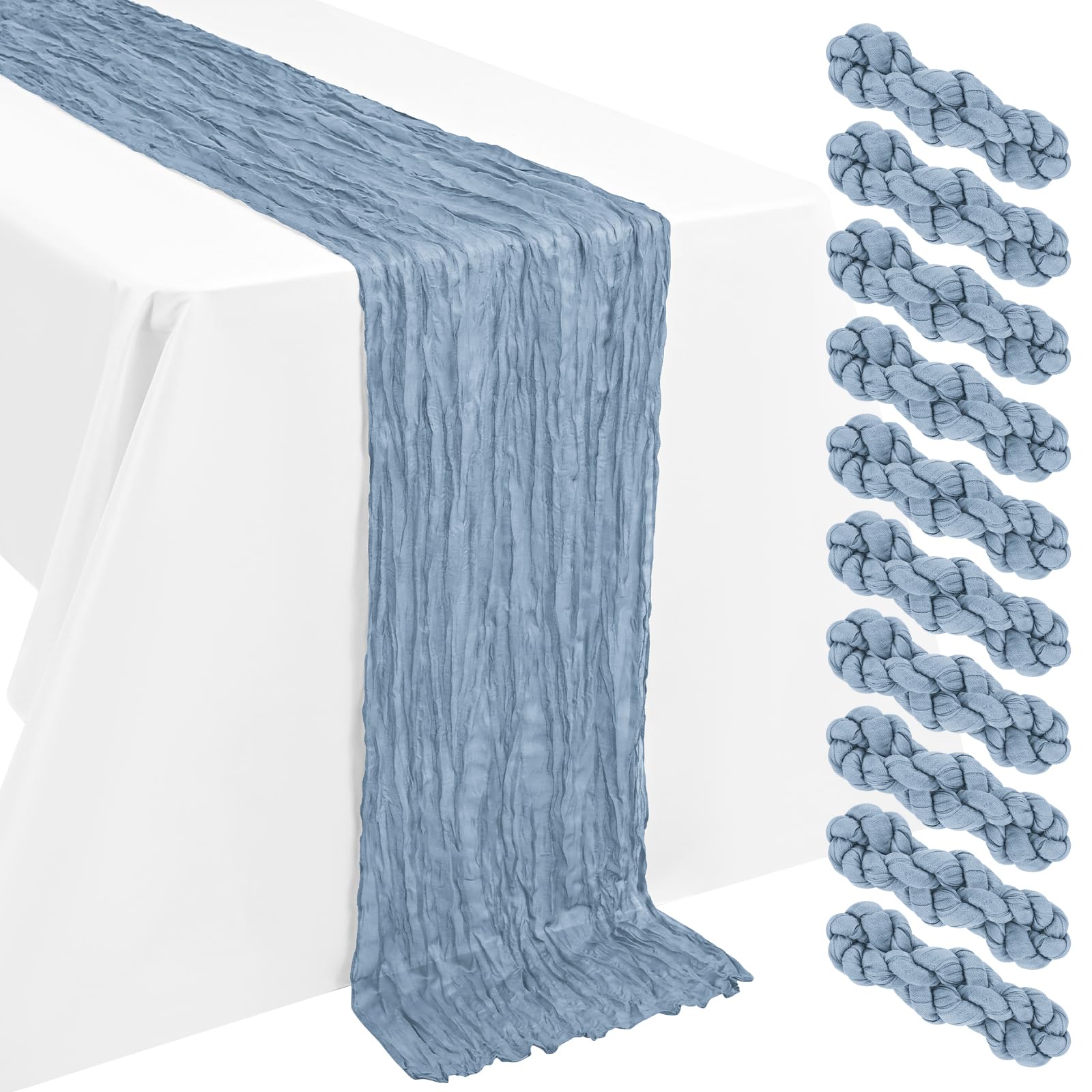 LYAFS 10 Pack Dusty Blue Table Runner Cheesecloth 55x300cm 10FT Gauze — image 1