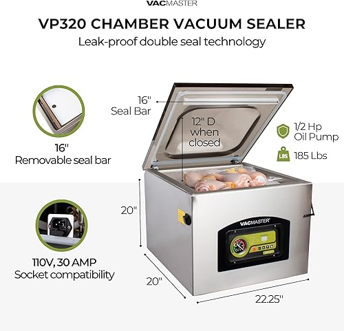 Miniatura 2 de Vacmaster VP320 Máquina selladora al vacío de cámara de encimera comercial, bomba de aceite de ½ HP, barra de sellado de 16 pulgadas, 10 ajustes