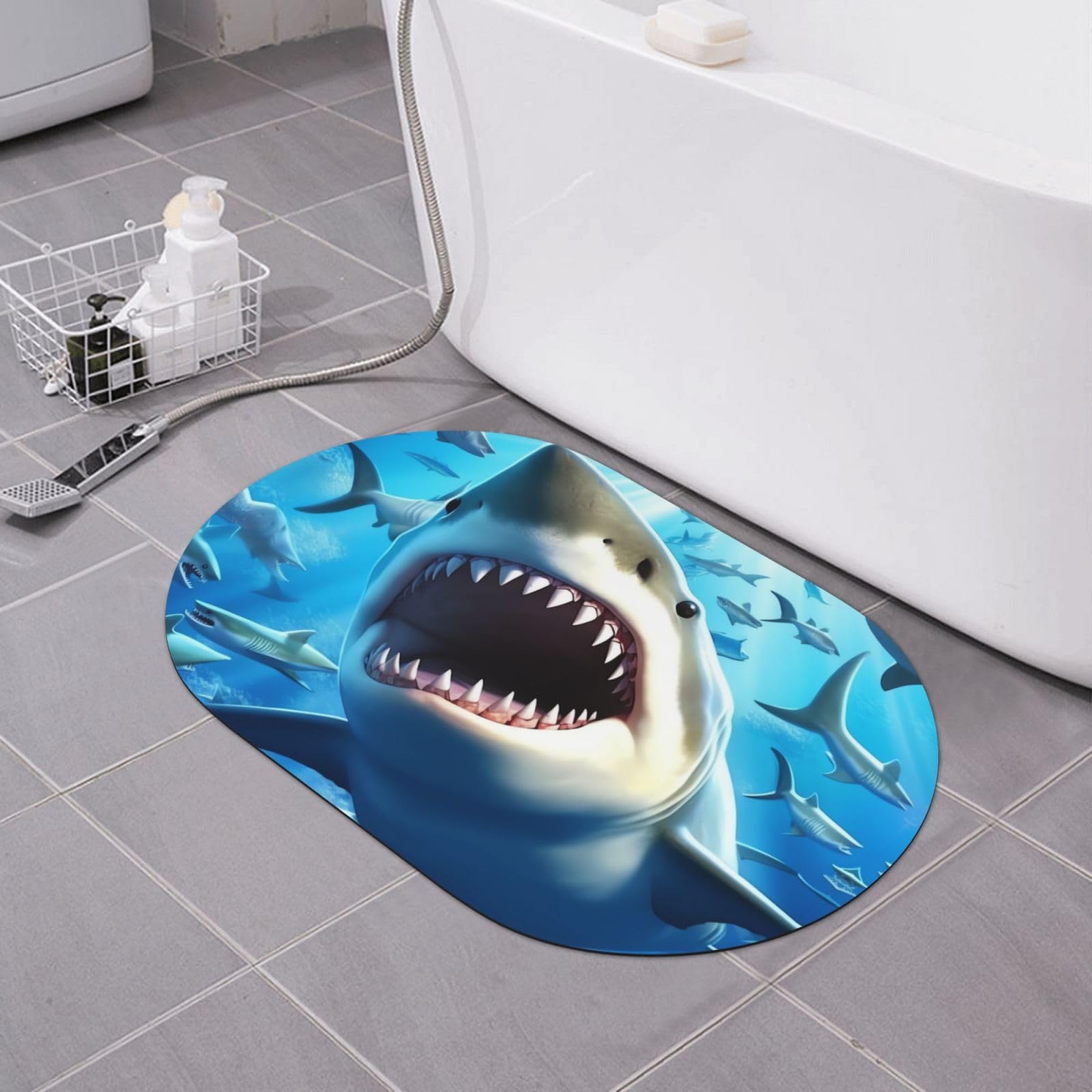 Paillasson Hungry Sharks pour salle de bain moderne tapis absorbant motif marin