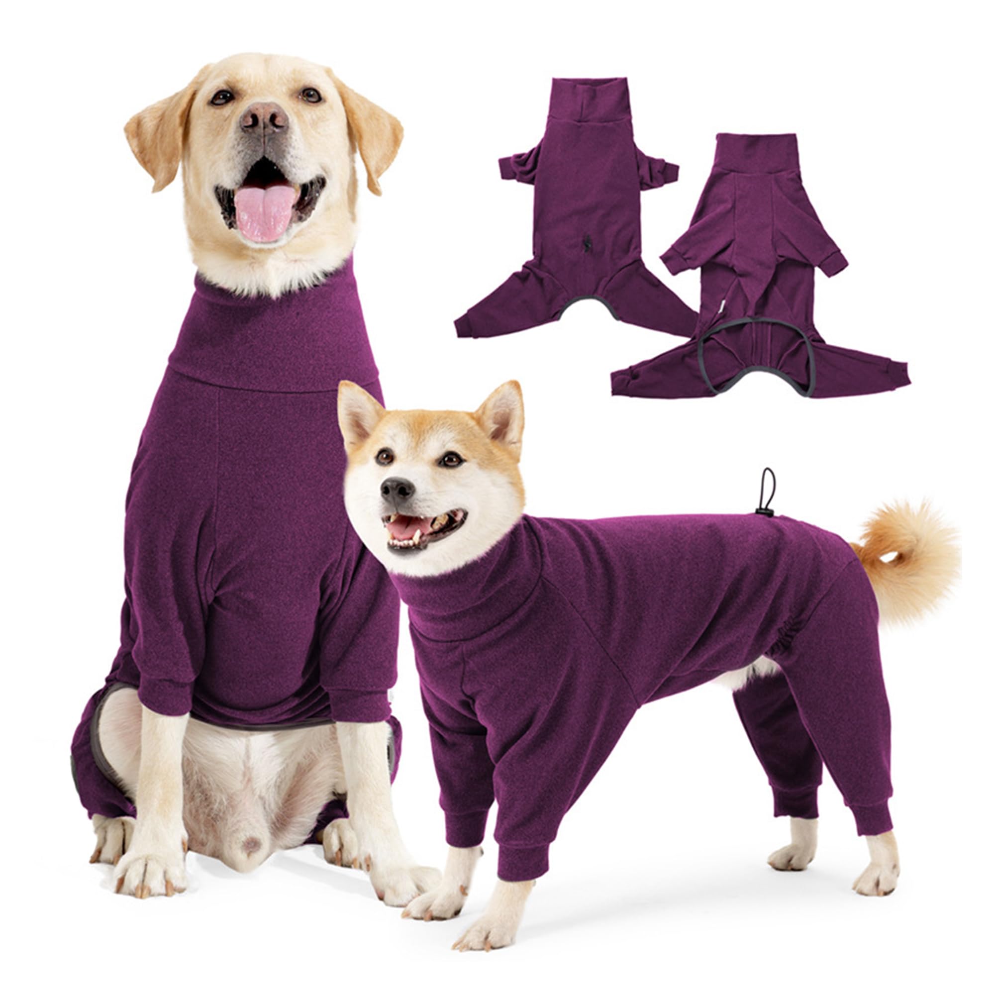 Leberna Dog Onesie with Legs - Warm Clothes Windproof Cozy Jumpsuit Outfit for Small Medium Large Dogs Indoor Outdoor Wear (Wine Red, 2XL)