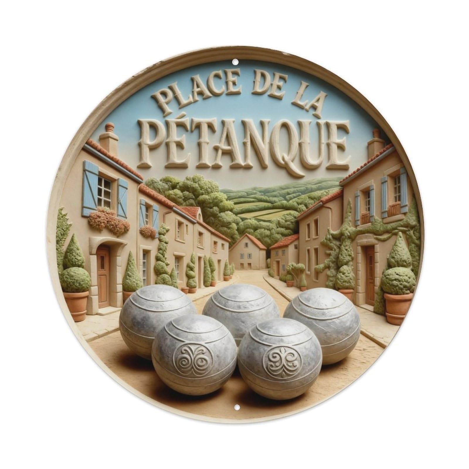 Place De La Petanque Round Metal Tin Sign Vintage Wall Decor, Bar Garage Cafe Kitchen Home Wall Art Poster 8x8inches