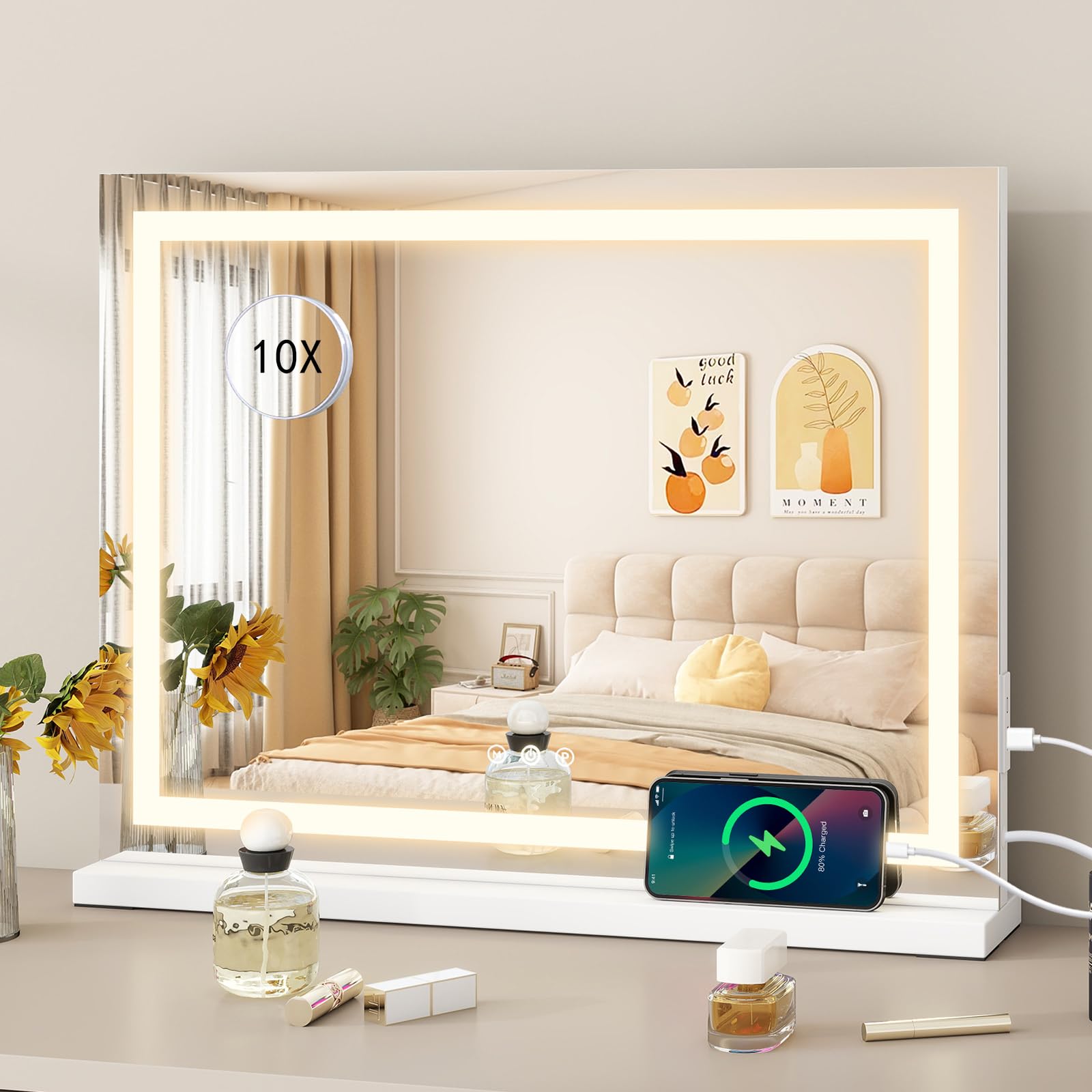 YU YUSING Hollywood Vanity Mirror with Lights, 45x58cm Dressing Table Mirror, Lighted Makeup Mirrors with Dimmable LED light, 3 Lighting Modes, Touch Screen Control, USB Charging Port — image 1