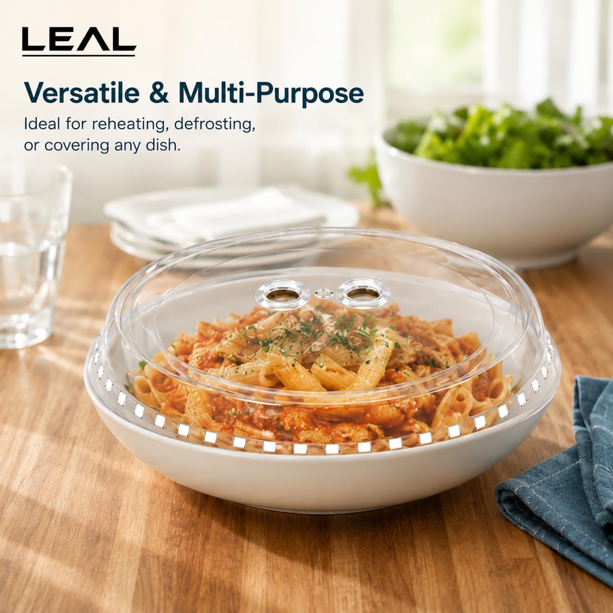 LEAL Microwave Cover for Food 10.5” – Clear Microwave Splatter Cover with Steam Vents, Dishwasher Safe Reusable Microwave Lid, BPA-Free Plate Cover for Microwave Heating