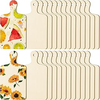 Yinkin 24 Pieces Mini Wood Cutting Board with Handle Wooden Chopping block Paddle Unfinished Mini Cheese Small Serving board Cooking Butcher Block for Crafts Vegetable Kitchen Decor(Large)