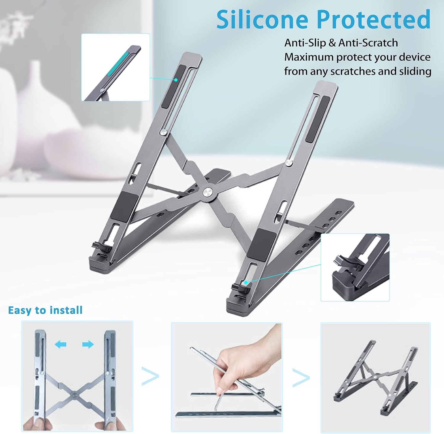 Yomigoo Portable Laptop Stand for Desk, Home Office Laptop Accessories Adjustable Ventilated Ergonomic Aluminum Laptop Holder Riser Compatible with 10-15.6” Laptops,Tablets,Graphic Tablets(Space Grey) : Electronics