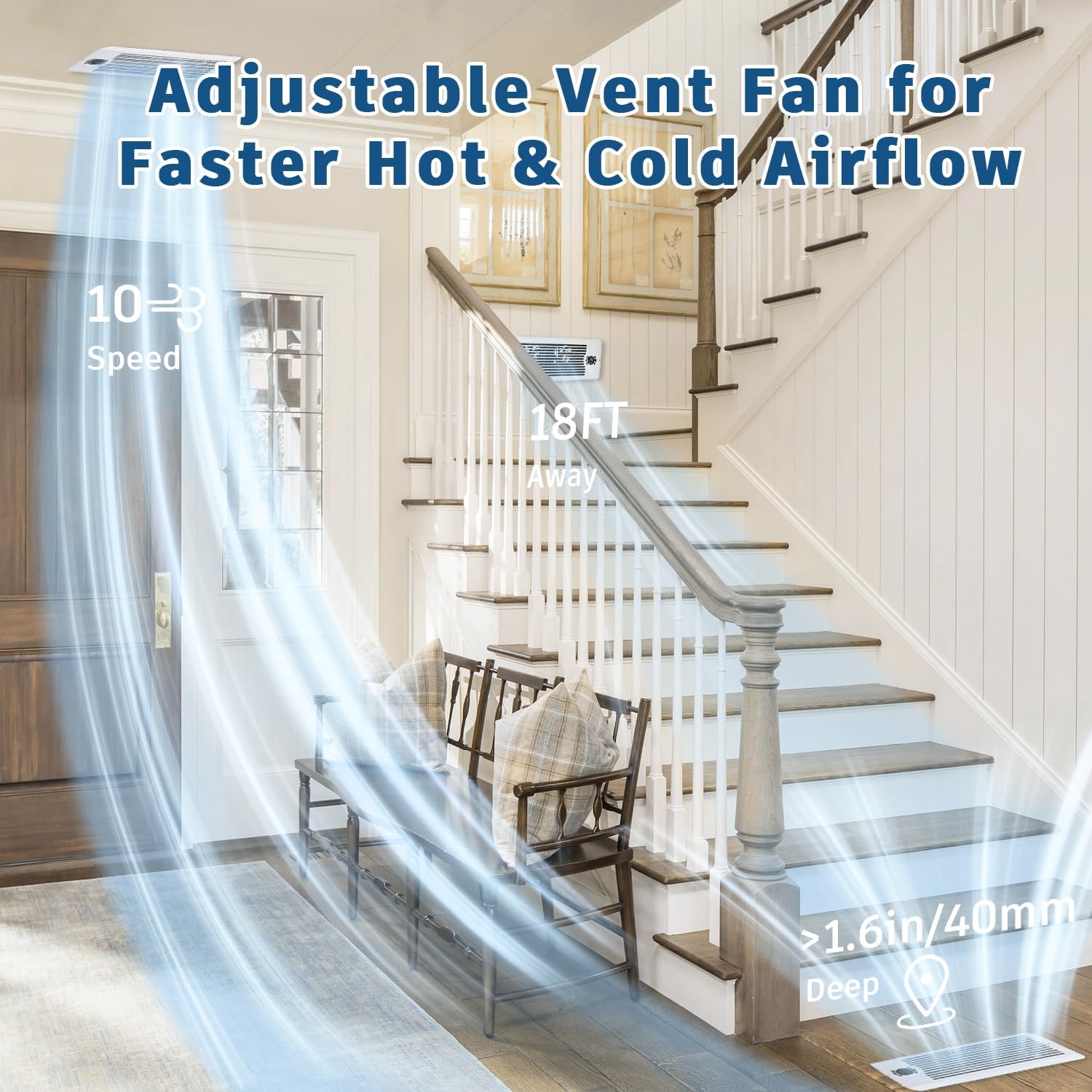 Register Booster Fan for 4" x 12" Register Holes, Smart AC Vent Booster Fans Improves Heating & Cooling with Remote and Thermostat Control,10-Speed Quiet Vents Fan for Floor Ceiling