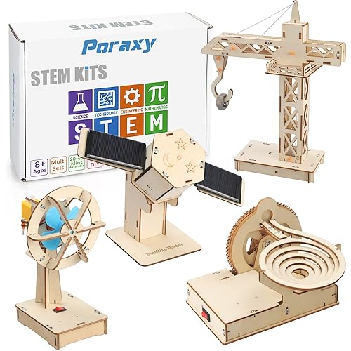 Poraxy 4 in 1 STEM Kits, STEM Projects for Kids Ages 8-12, Assembly 3D Wooden Puzzles, Building Toys, Educational Science Craft Model Kit, Gift for Boys and Girls 8 9 10 11 12 Years Old, Marble Run
