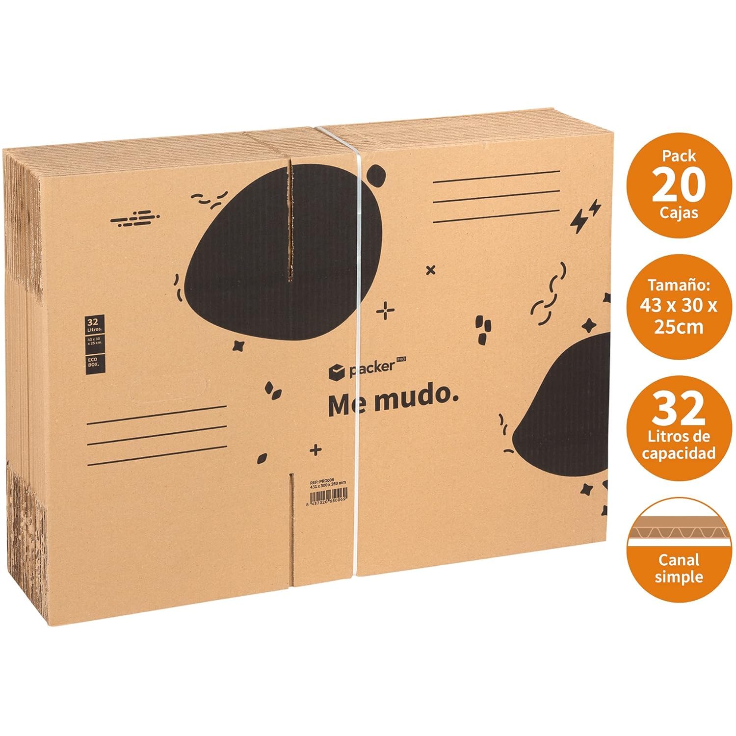 packer PRO Confezione da 20 scatole di cartone per traslochi e conservazione con manici, 430 x 300 x 250 mm