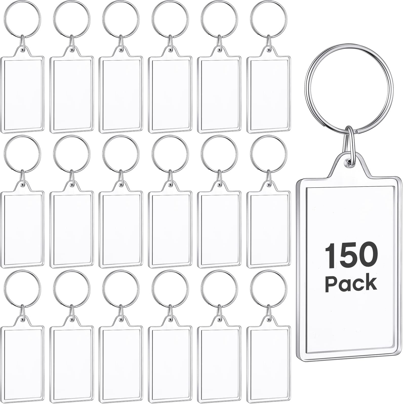 150 Pack Acrylic Photo Keychains Clear Personalized Picture Frame Keychain Holder Blank Photo Insert Keyring DIY Favor