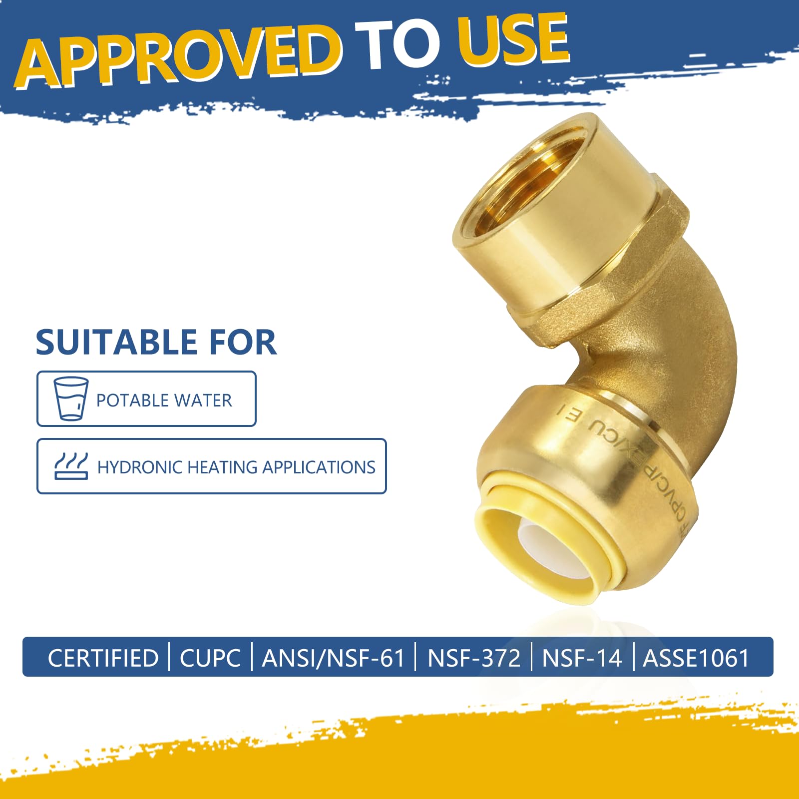 Codo hembra de ajuste a presión, codo roscado hembra FNPT de 1/2 x 1/2 pulgada con clip de desconexión, accesorios de empuje para tubería de cobre, PE-RT, CPVC (paquete de 10)